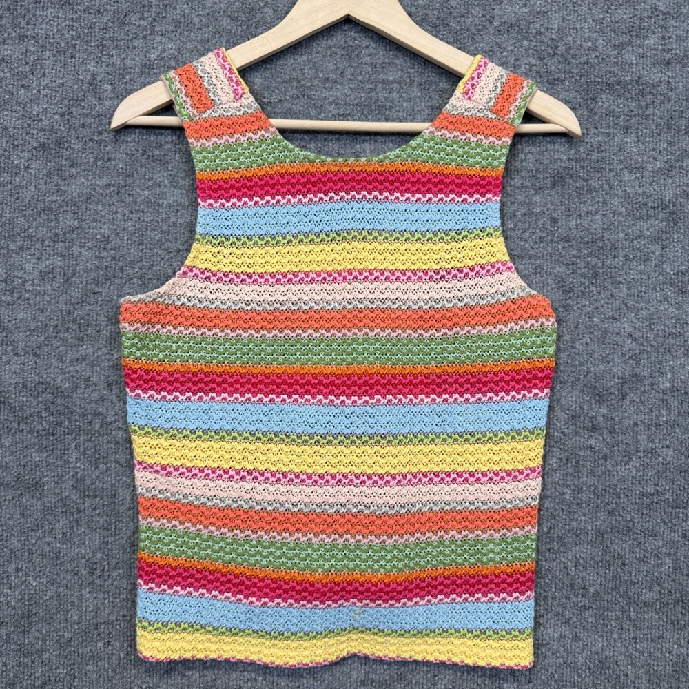 Vilagallo 38 Small Tank Top Rainbow Stripe Crochet Knit Vacation Colorful Layer
